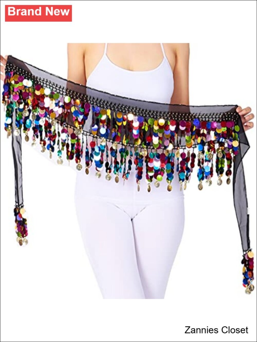 ✨ Wuchieal Belly Dance Hip Scarf Skirt Wrap Performance Bling Sequins Coins